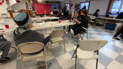 Diane Selanoff, Rhoda Moonin and students singing Port Graham 2023