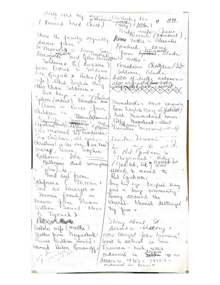 Genealogy Notes from Sergius Moonin Interview